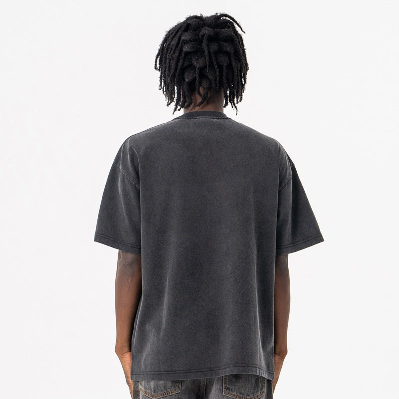 Vintage College Shirts Summer Hip Hop Wash Short Sleeve T-Shirt