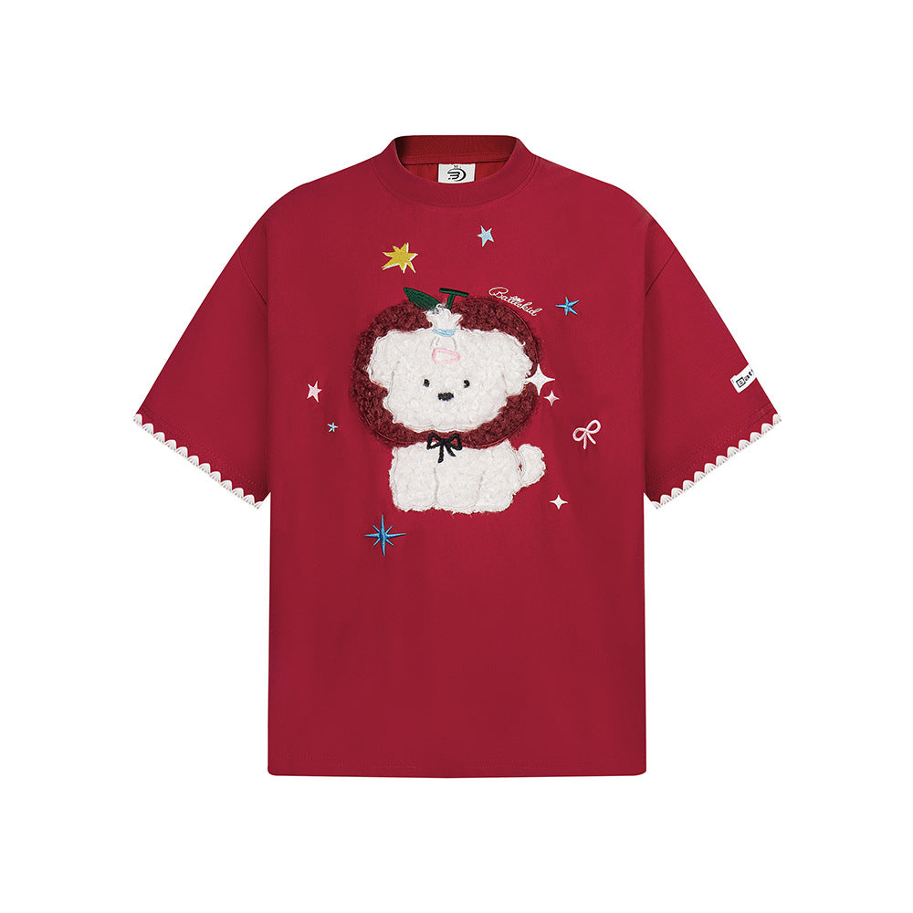 Hip Hop Clothes New York Vintage Embroidered Dog Short Sleeve T-Shirt