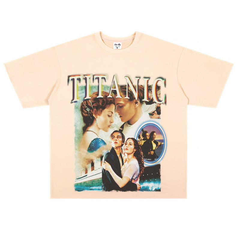 Film Star T Shirt Movie Titanic Street Style Short Sleeve Loose Retro American Print T-shirt Men and Women