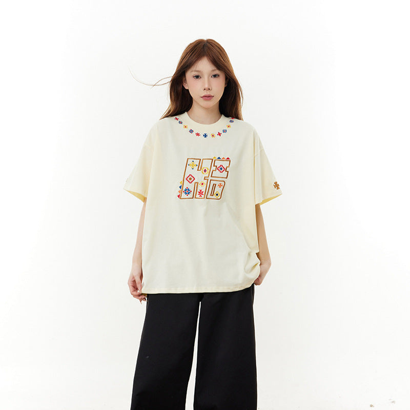 Hip Hop Clothes New York Embroidered T-Shirt Summer Short Sleeve Top