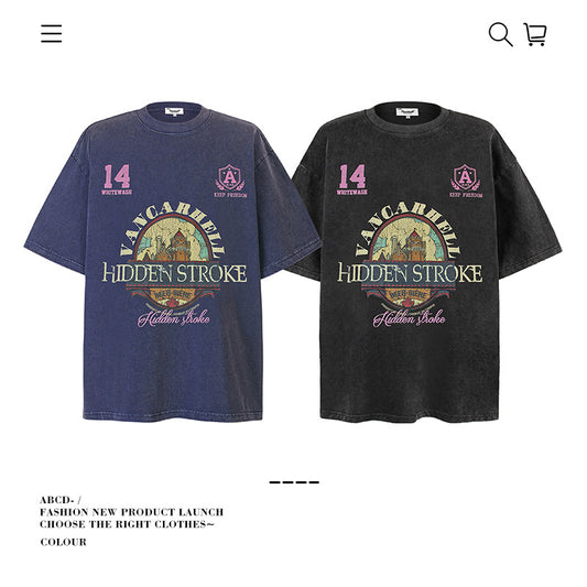 American vintage street T-shirt pure cotton retro men's and women's summer loose