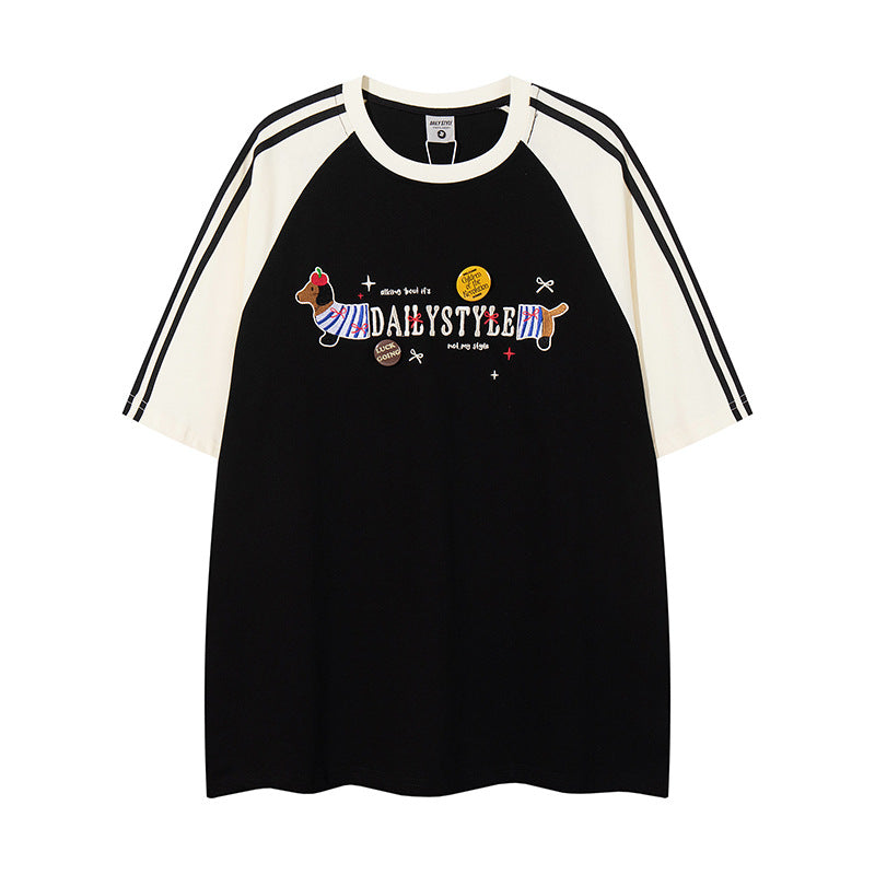Nyc T Shirt Vintage Alphabet Embroidered Short Sleeve T-Shirt Summer Loose Casual Top