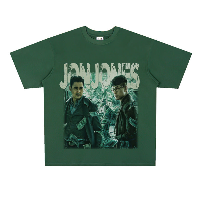 Film Star T Shirt Cotton Short Sleeve Loose Retro American Design T-shirt Men