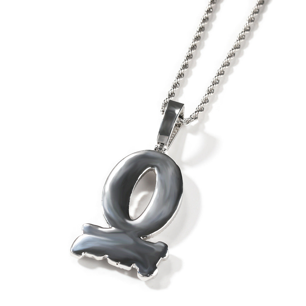 Jewelry Trend Full Diamond O BLOCK Zircon Letter Pendant Necklace Word Up St. Valentine's Spectrum Royalty