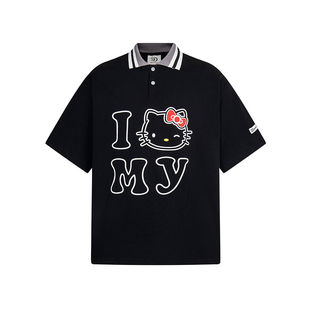Hip Hop Clothes New York Cat Print Loose Short Sleeve T-Shirt Casual Letter Print Short Sleeve Top