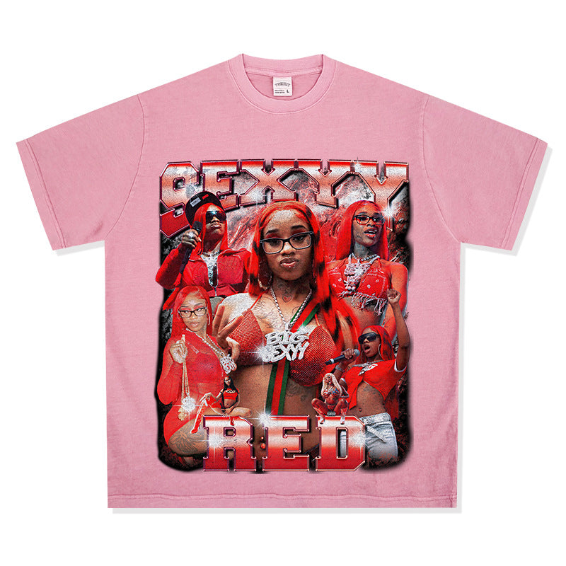 Marcas streetwear usa vintage hip hop Sexy yRed print short sleeve t-shirt