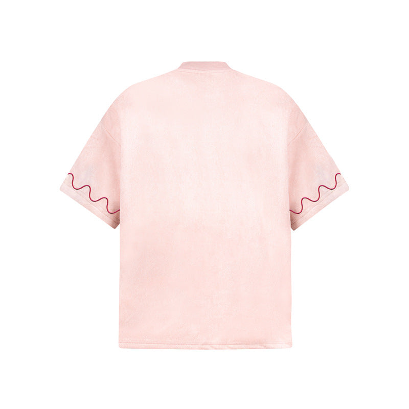 Camisas Retros Cloth Embroidered Short Sleeve T-Shirt Loose T-Shirt