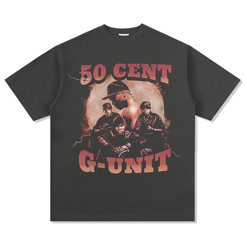 Streetwear masculino HIPHOP 50CENT print short sleeve t-shirt vintage summer hip hop top