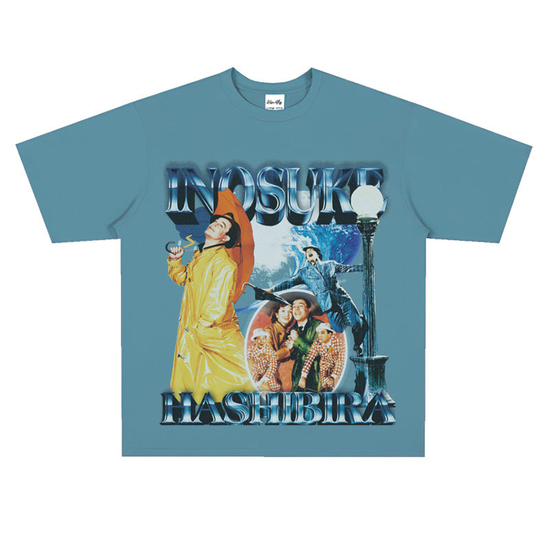 Film Star T Shirt Old Movie Singin'in the Rain Loose Retro Street Pure Cotton American T-shirt Men and Women