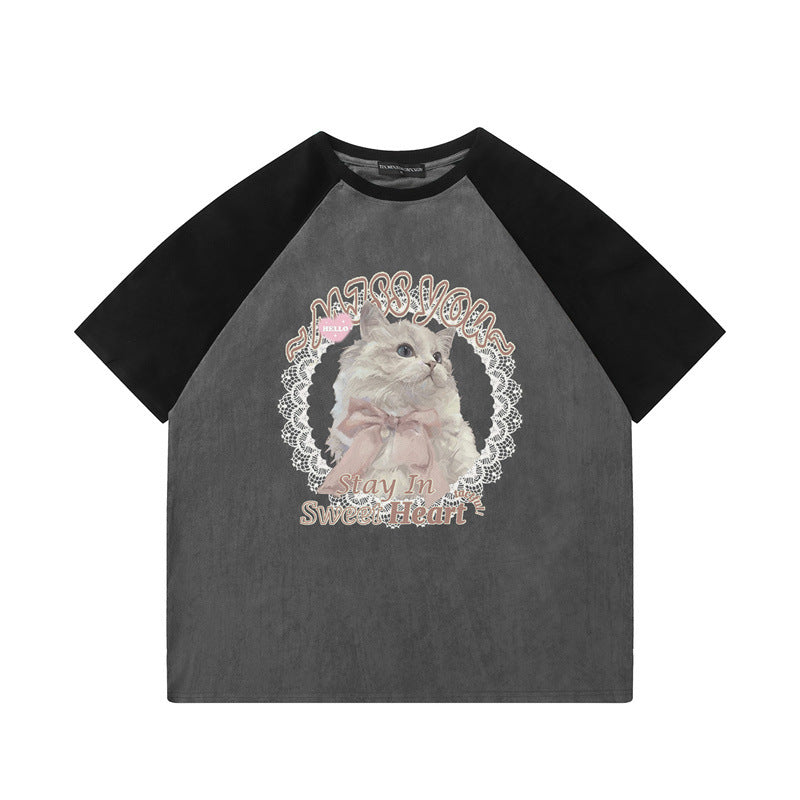 US drip outfits Summer Vintage Pussy Casual Loose Short Sleeve T-Shirts