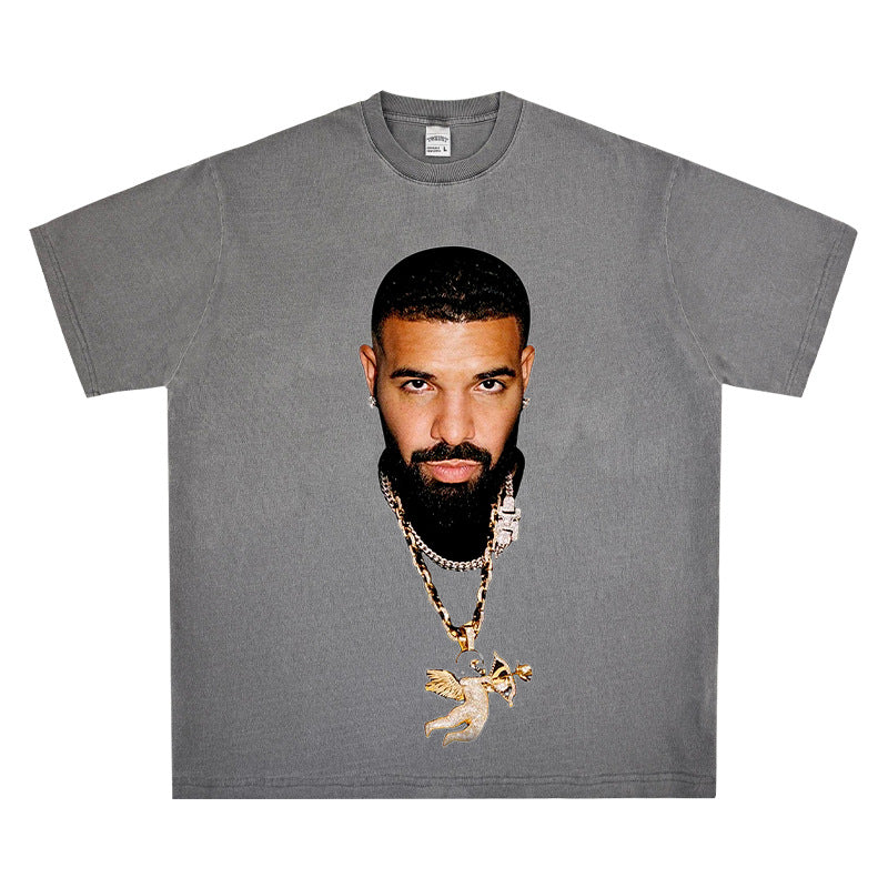 Outfit streetwear Vintage Hip Hop Drake Big Head Print Short Sleeve T-Shirt
