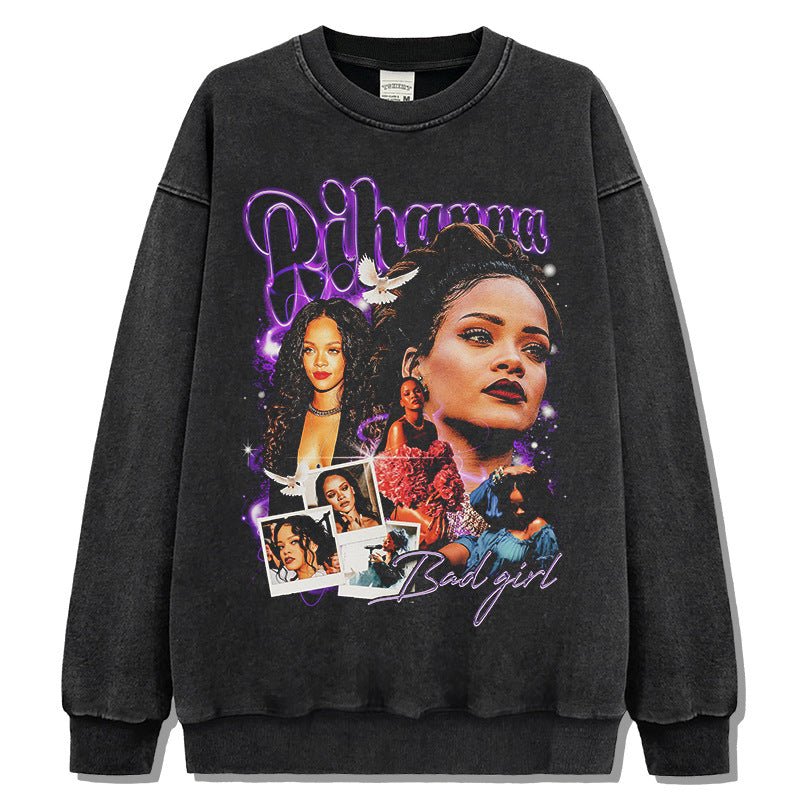 Marcas streetwear usa hip hop Rihanna print crew neck sweater