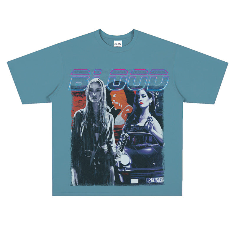 Film Star T Shirt Street Style Short Sleeve Loose Retro American Cotton Printed T-shirt
