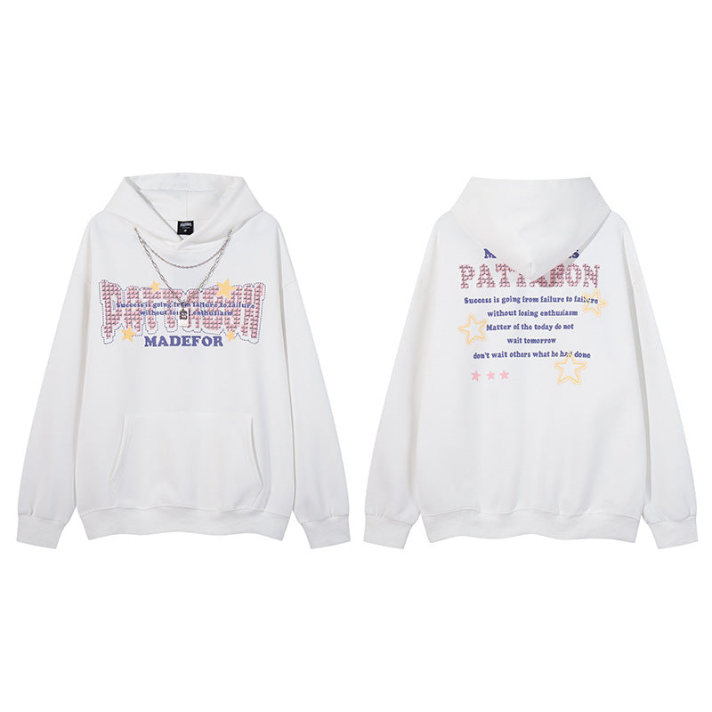 Streetwear Hoodie Letter Print Necklace Strip Sweater Loose