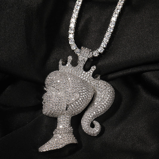 Jewelry ins Crown Barbie Pendant Necklace Copper with Zircon Angel Pieces Royalty Spectrum St. Valentine's