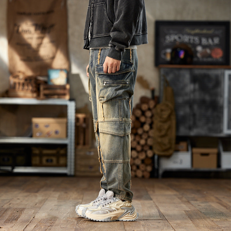 1990 Fashion Jeans Multi-pocket Loose Denim Trousers