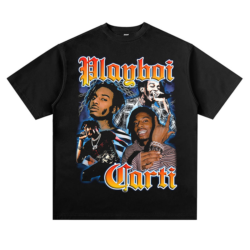 Streetwear masculino hip hop rap Playbois Carti print HOMAGE short sleeve t-shirt