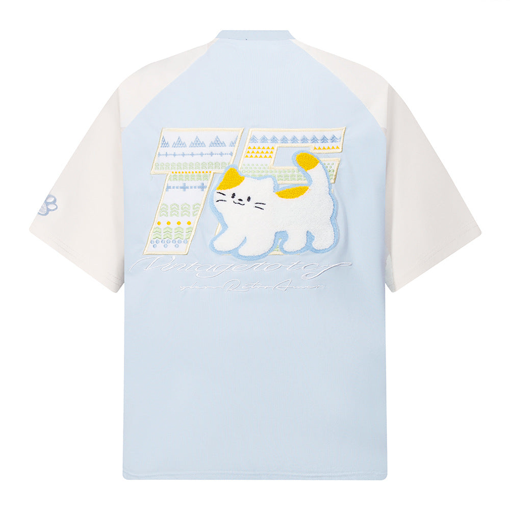 New York Hip Hop Style Vintage Lamb Embroidered Short Sleeve T-Shirt Summer Oversize Casual Top