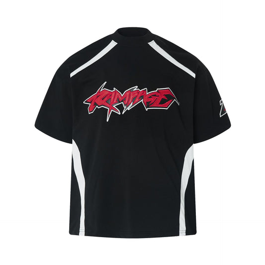 Racing oversized t shirt summer retro locomotive embroidered short sleeve t-shirt
