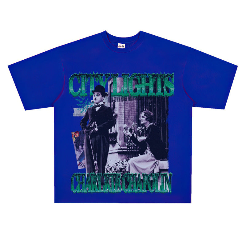 Film Star T Shirt Classic Movie Surrounding City Light Loose Retro Street Cotton T-shirt