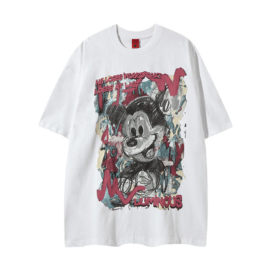 New York Hip Hop Style Old Crew Neck Short Sleeve T-Shirt Hip Hop Loose Top