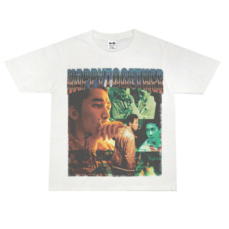 Film Star T Shirt Trendy Cotton Short Sleeve Loose round Neck Retro T-shirt