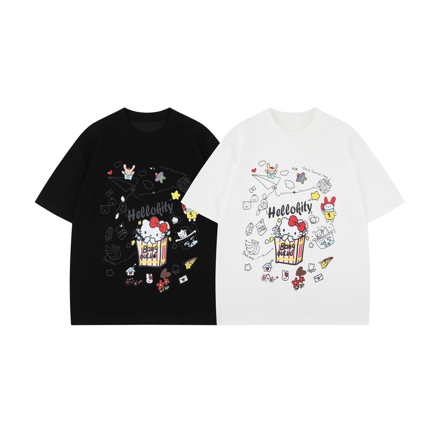 Unisex T-shirts Summer Cartoon TK Cat Men's Loose Short Sleeve T-Shirt