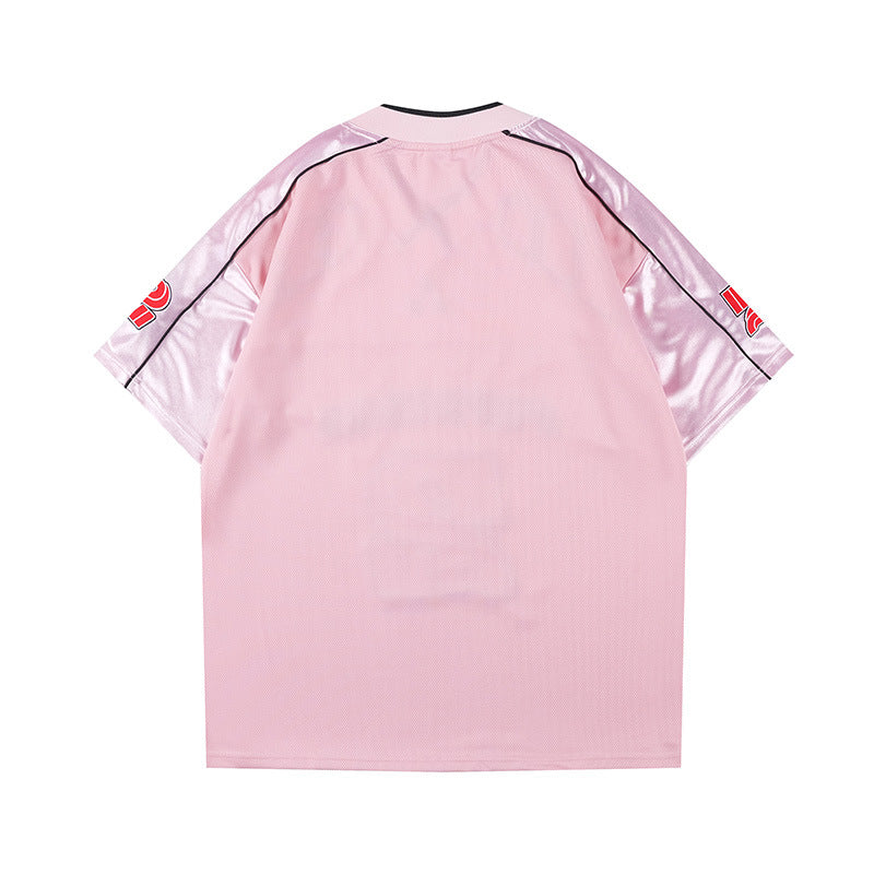 Racing oversized t shirt racing embroidered V-neck sports jersey short-sleeved t-shirt