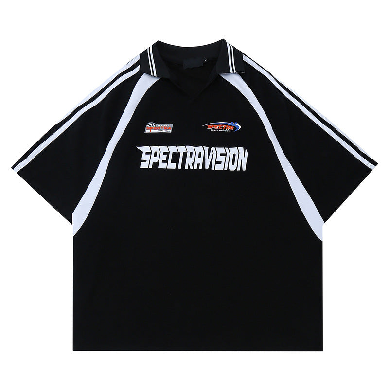 Racing oversized t shirt retro summer men's and women's sports short-sleeved loose t-shirt
