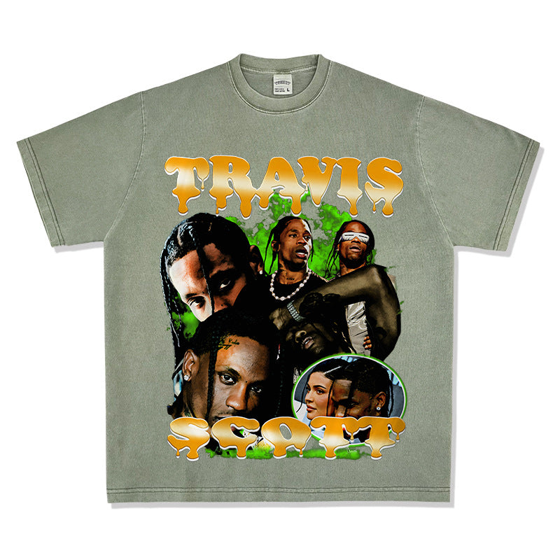 Streetwear masculino vintage hip hop Travis Scott Travis print short sleeve t-shirt