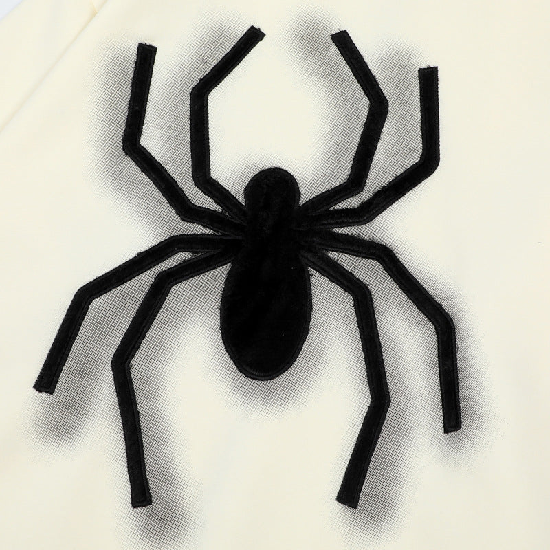 Streetwear Hoodie Vintage Spider Embroidered Hooded Sweater Loose Hip Hop Zip Cardigan Jacket