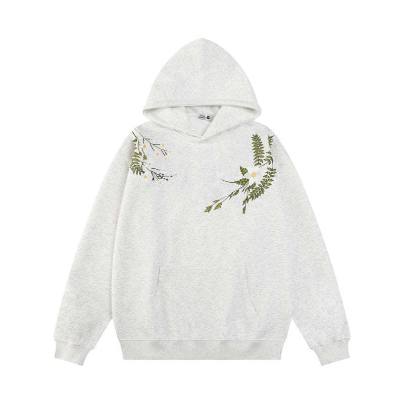 Streetwear Hoodie Floral Ring Embroidered Hooded Sweater