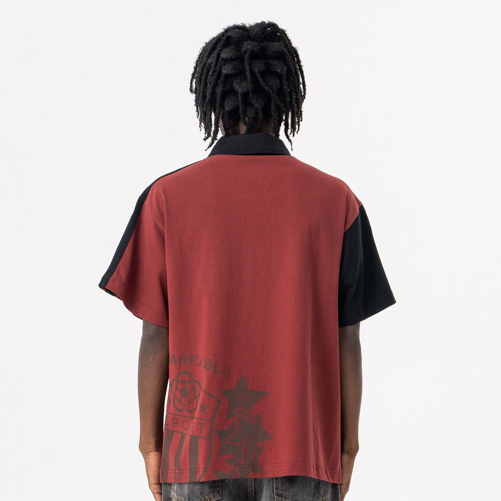 Vic Streetwear Summer Vintage Lapel Short Sleeve T-Shirt Loose