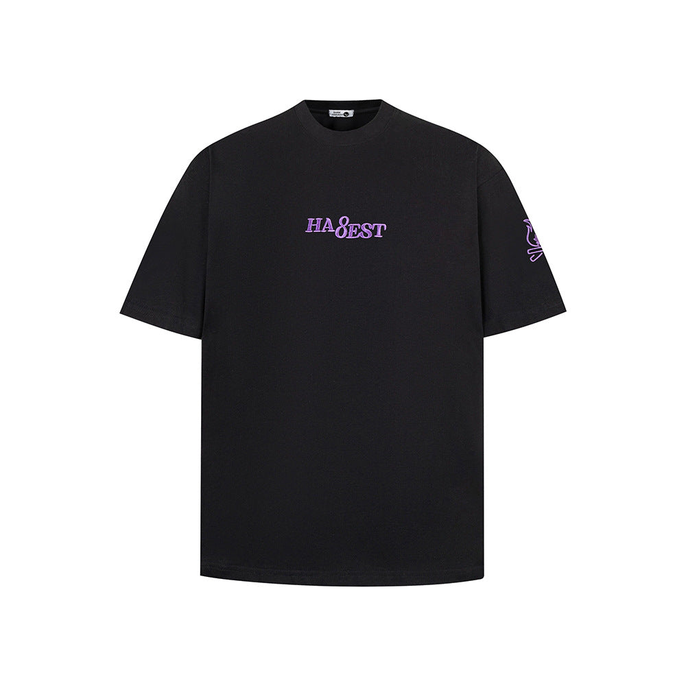 Hip hop shirt vintage flame embroidered short sleeve t-shirt summer loose top