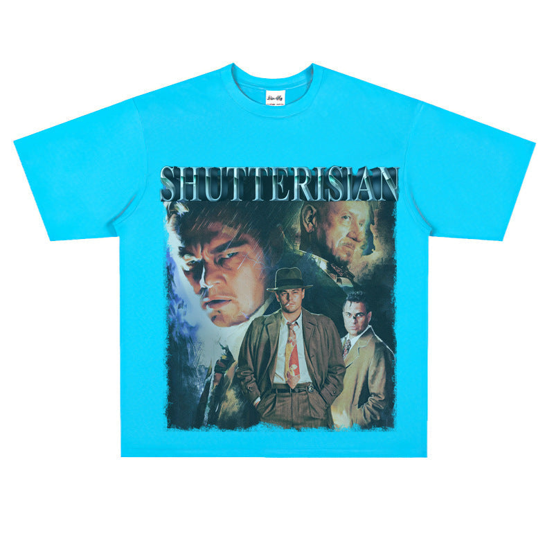 Film Star T Shirt Cotton Short Sleeve Loose Retro American T-shirt Men