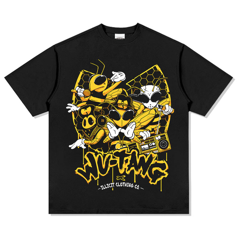 Streetwear masculino wu-tang print vintage short-sleeved t-shirt