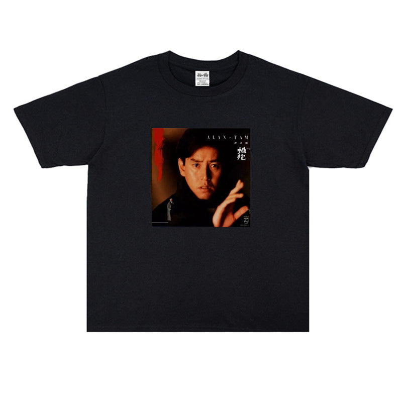 Film Star T Shirt Loose Street Cotton Small Neckline T-shirt for Men and Women