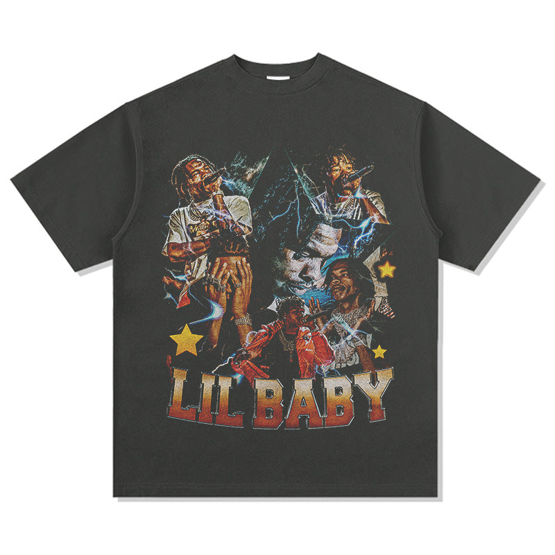 Outfit streetwear Vintage, Lil Babe Lil Baby Hip Hop Print Short Sleeve T-Shirt