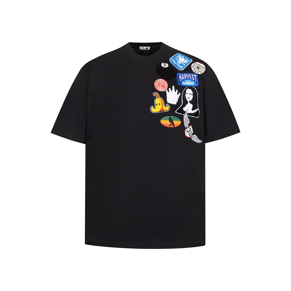 Hip Hop Clothes New York Vintage Embroidered Short Sleeve T-Shirt Summer Loose Crew Neck
