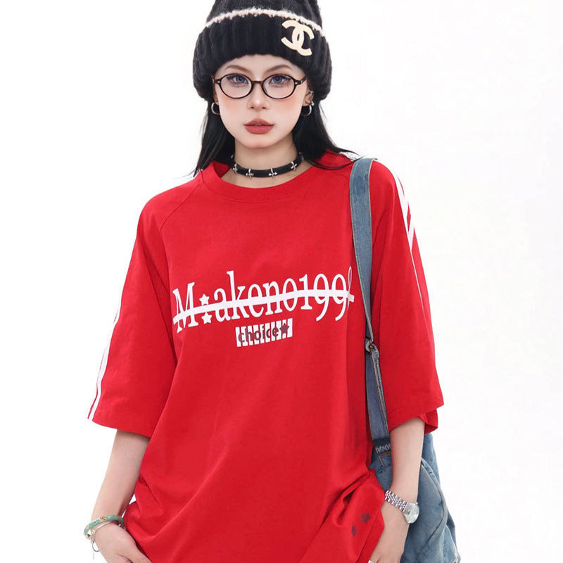 Vintage Usa Shirt Vintage Alphabet Print Short Sleeve T-Shirt