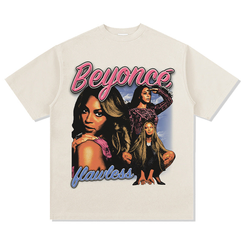 Marcas streetwear usa vintage hip hop beyonce print short sleeve t-shirt
