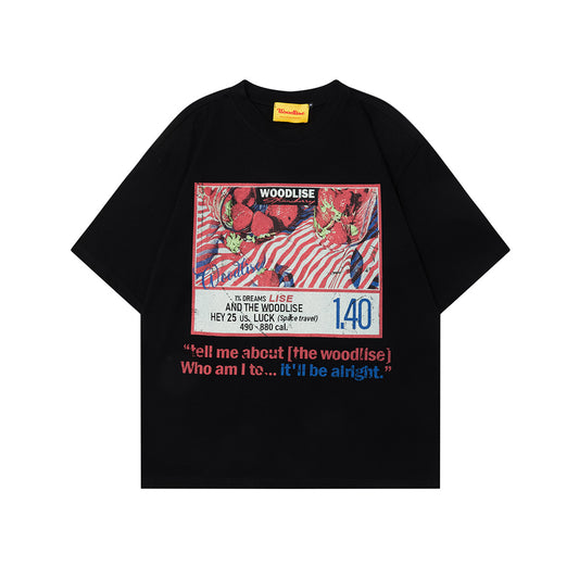 90s West Coast Hip Hop Fashion T Shirts Strawberry Print Half Sleeve Top
