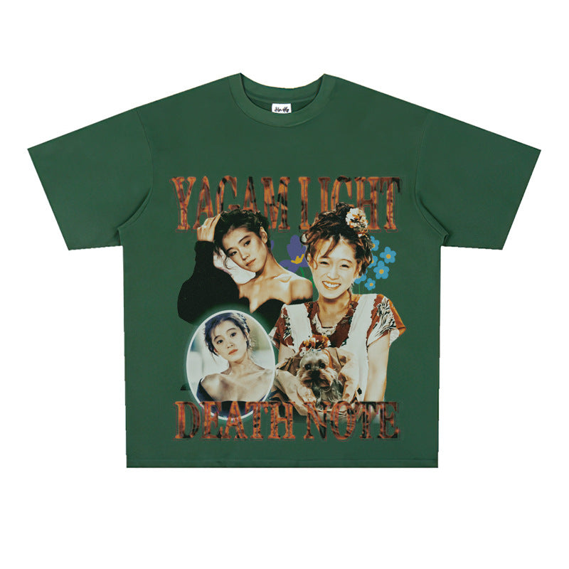 Film Star T Shirt Popular Female Singer Akina Nakamori People Loose Heavy Retro Street T-shirt Men and Women