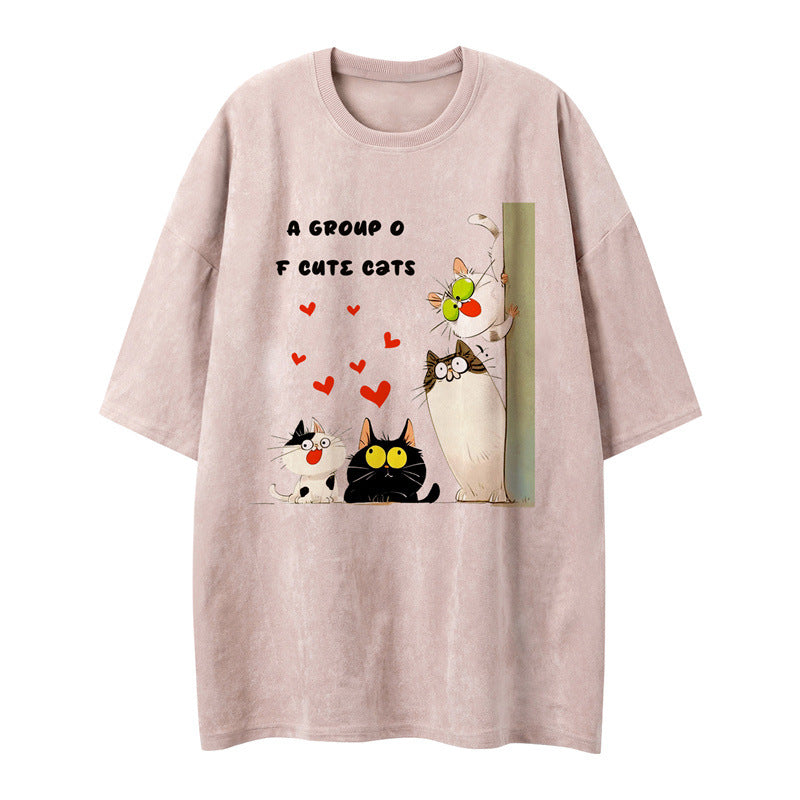 US drip outfits Summer Vintage Cartoon Casual Loose Short Sleeve T-Shirts