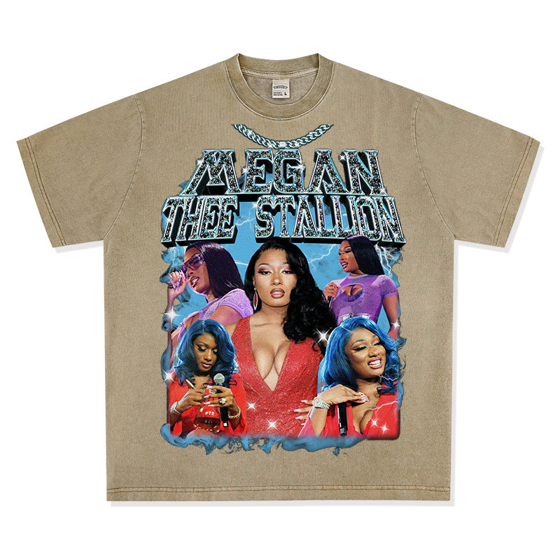 Marcas streetwear usa vintage hip hop Megan print short sleeve t-shirt