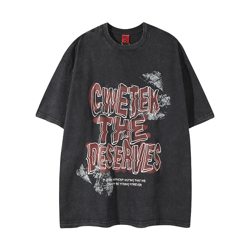 Nostalgia T Shirts Letter Short Sleeve Printed T-Shirt Loose Top