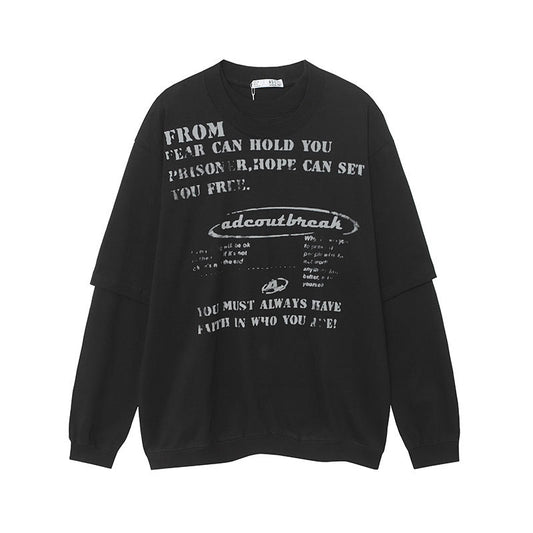 Marcas De Streetwear Vintage Alphabet Print Crew Neck Long Sleeve T-Shirt