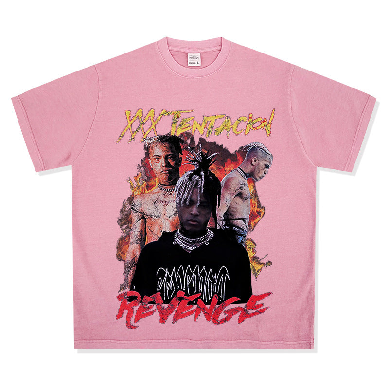 Cool t rapper hip hop rap XXX TENTACION print loose Vintage short sleeve t-shirt