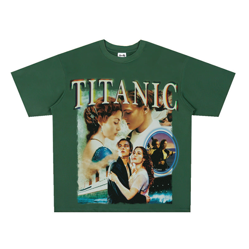 Film Star T Shirt Movie Titanic Street Style Short Sleeve Loose Retro American Print T-shirt Men and Women