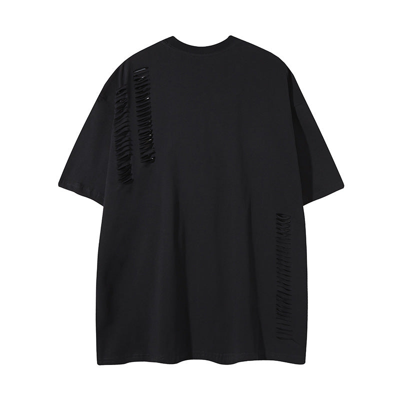 Camisas Retros trendy brand cut hole chain design T-shirt